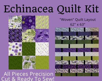 PreCut Quilt Kit, Ready to Sew, No Cutting Quilt, Echinacea Lilla, Purple Green Floral, Easy Quilt Kit, Easy Beginner Quilt, Beginner Quilt