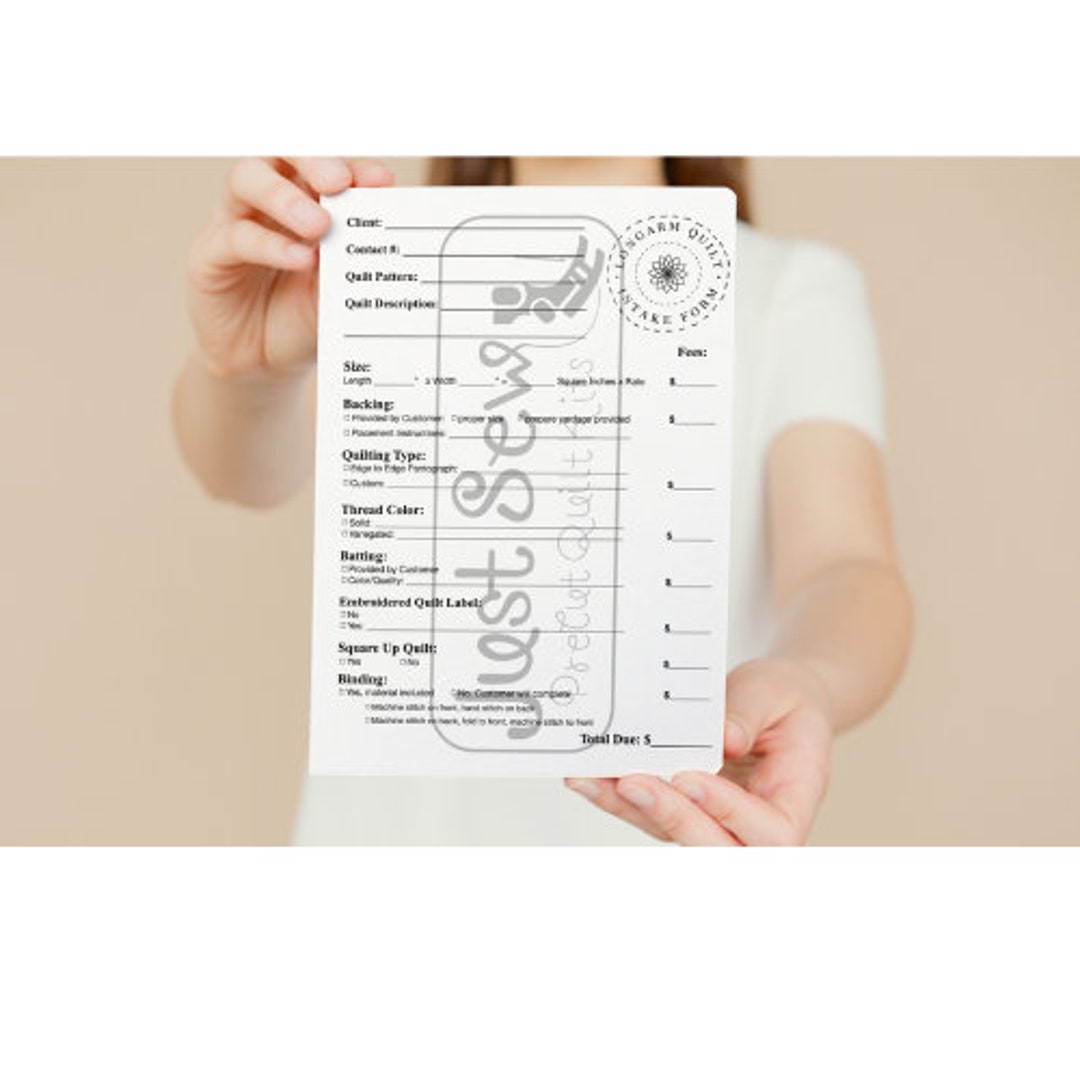 Quilt Process Forms Longarm Quilt Intake Form, Printable PDF Download, 8.5