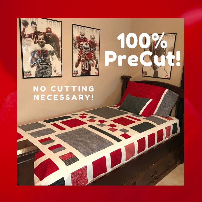 Precut Quilt Kit, Ready to Sew, No Cutting Quilt, Red Gray Quilt Kit, College Quilt, Easy Quilt