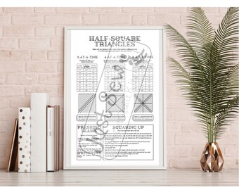 Quilt Room Artwork, Half Square Triangle, Quilter's Guide Reference Chart, Printable PDF Download, 11x17 Framable Quilt Poster, Quilter Gift