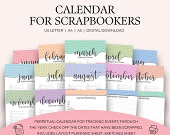 Perpetual Calendar for Scrapbookers Pertual Calendar Printable Perpetual Birthday Calendar Printable Calendar Family Calendar Event Calendar