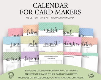 Perpetual Calendar for Card Makers Pertual Calendar Printable Perpetual Birthday Calendar Printable Calendar