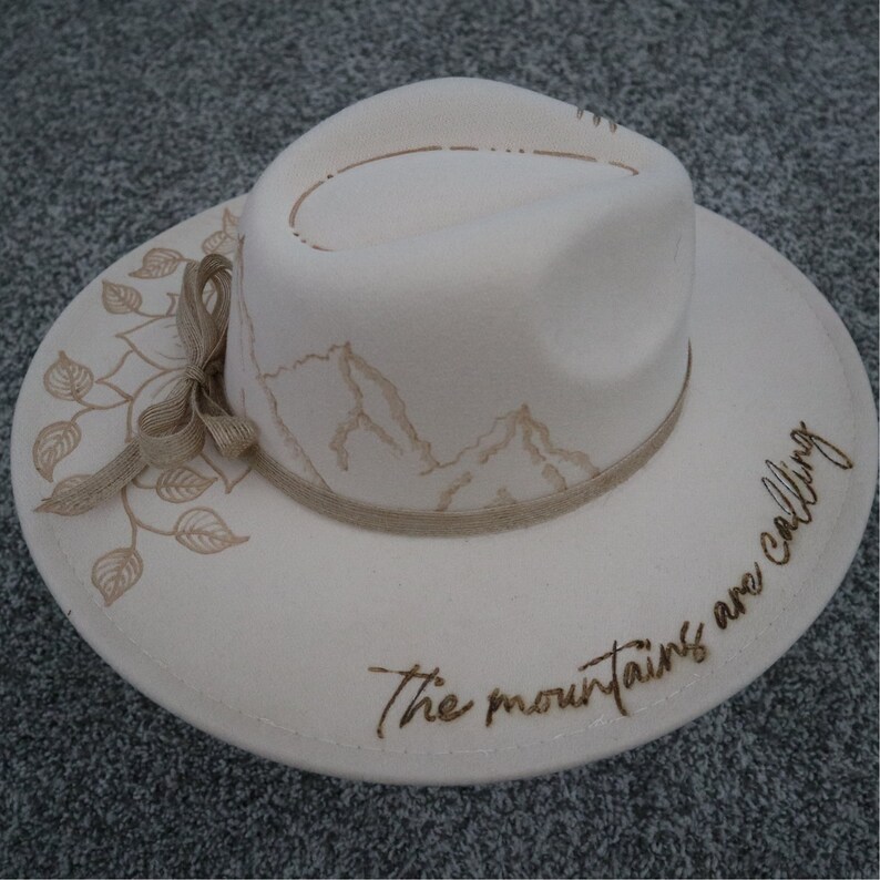 CUSTOM Burnt Felt Hat, Wide Brim Fedora, Rancher Hat, Engraved Cowboy