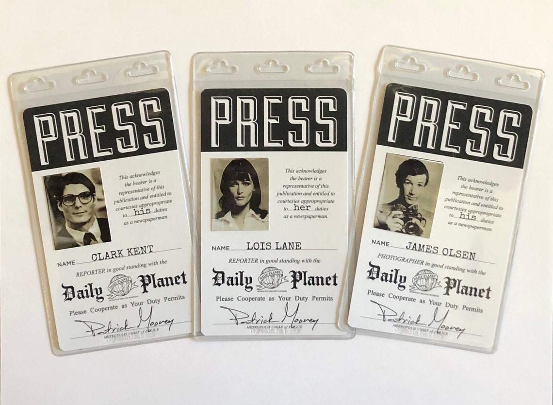Daily Press Pass Clark Kent Lois Lane Jimmy Olsen Etsy