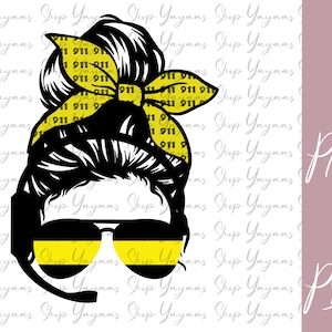 911 Dispatch Girl Bun Sublimation PNG File Digital Download