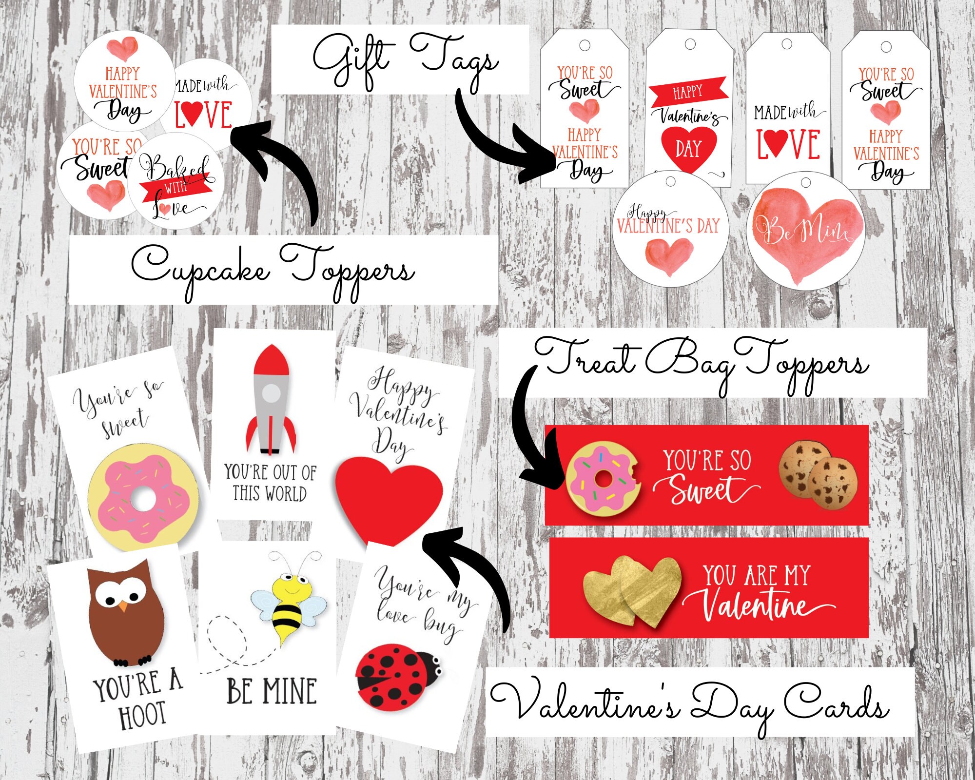 Printable Valentine's Day Bundle Gift Tags Treat Bag | Etsy