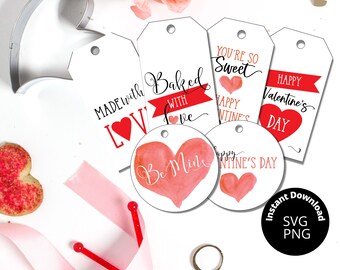 Valentinstag Geschenkanhänger Bundle, Geschenkanhänger, Valentinstag Geschenkanhänger, Herz, Rot, Valentinstag Anhänger, Cookie Tag, SVG Tag, PNG Tags