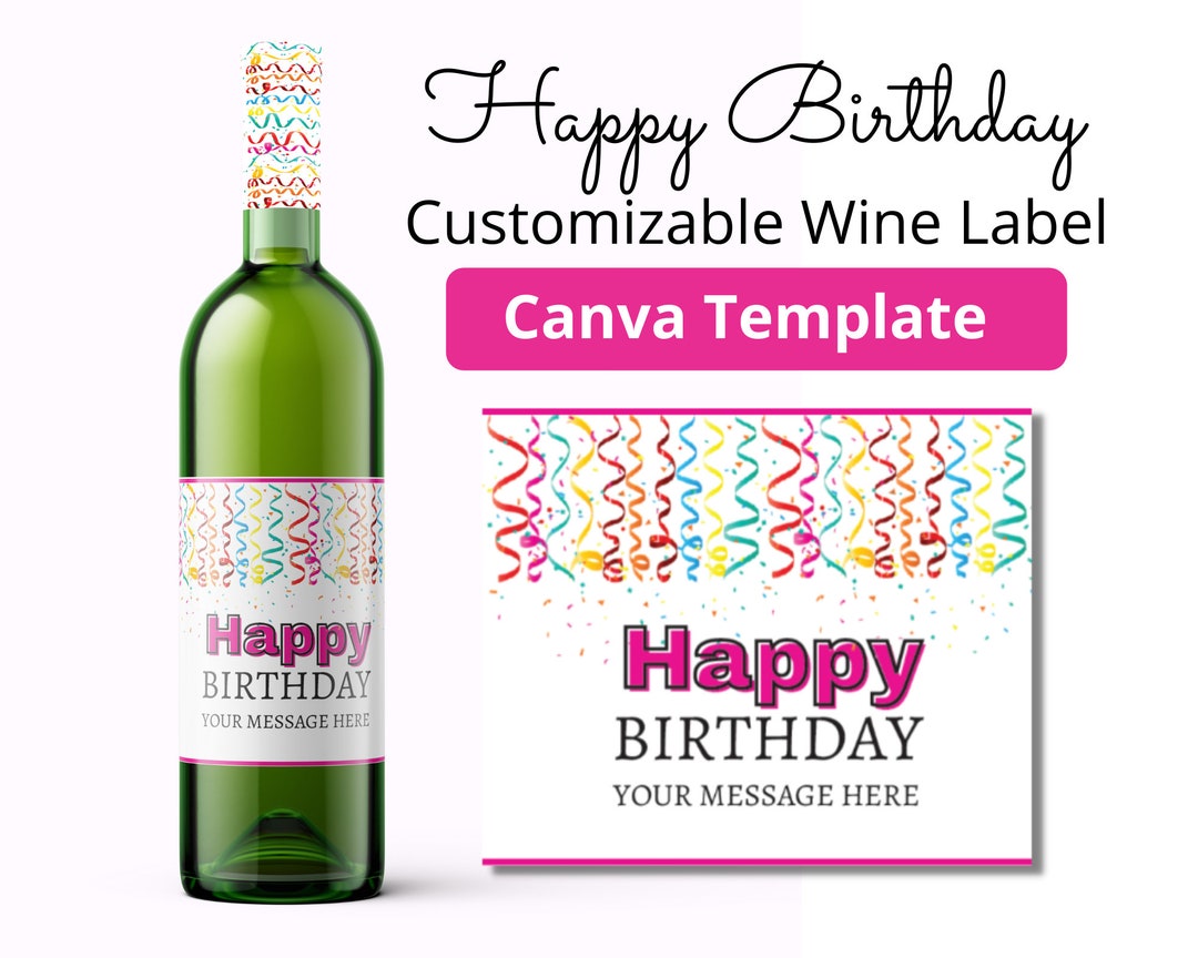 Customizable Wine Label Canva Template, Printable Wine Label Birthday