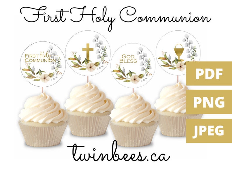 1st Holy Communion Cupcake Topper Digital Download, First Communion