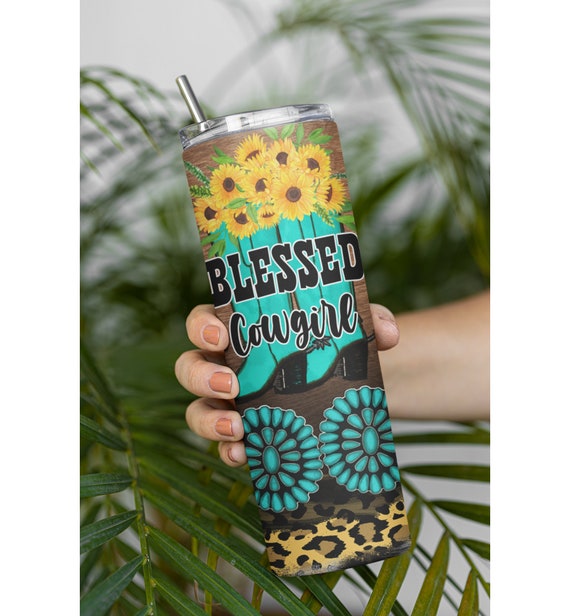 Blessed Cowgirl Sunflowers and Boots 20 Oz, 30 Oz. Skinny Tumbler, 24 Oz  Water Bottle 