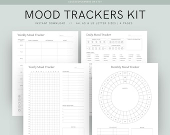 Mood Tracker Printable Kit, Monthly Mood Log, Circular Mood Chart, Mood Track Bullet Journal, Daily Mood Tracker, Weekly mood tracker page