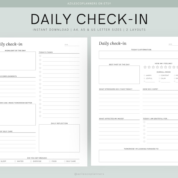 Daily Check In Goodnotes, Daily Journal Page, Daily Gratitude, Self Care Planner, Daily Review, Daily Reflection, Printable Daily Planner