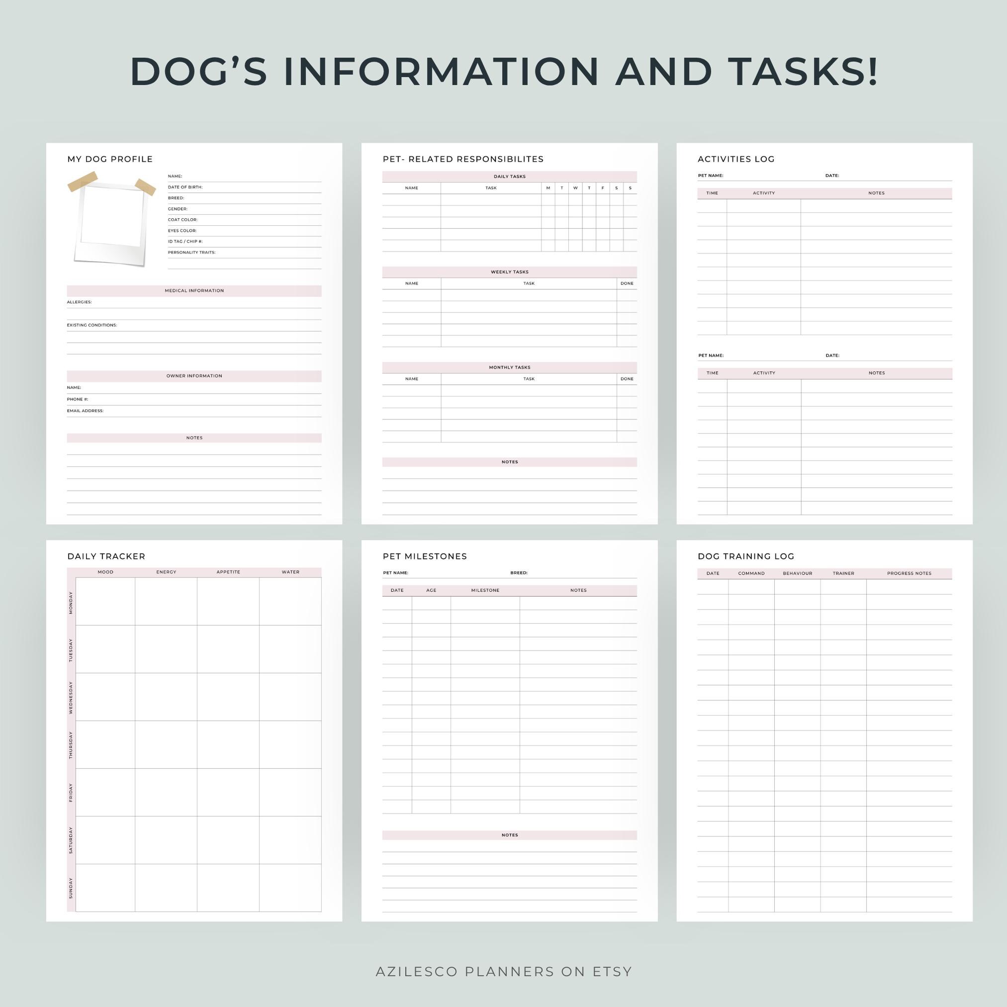 Dog Care Planner Printable, Pet Planner, Dog Mum Printable Planner, Dog ...