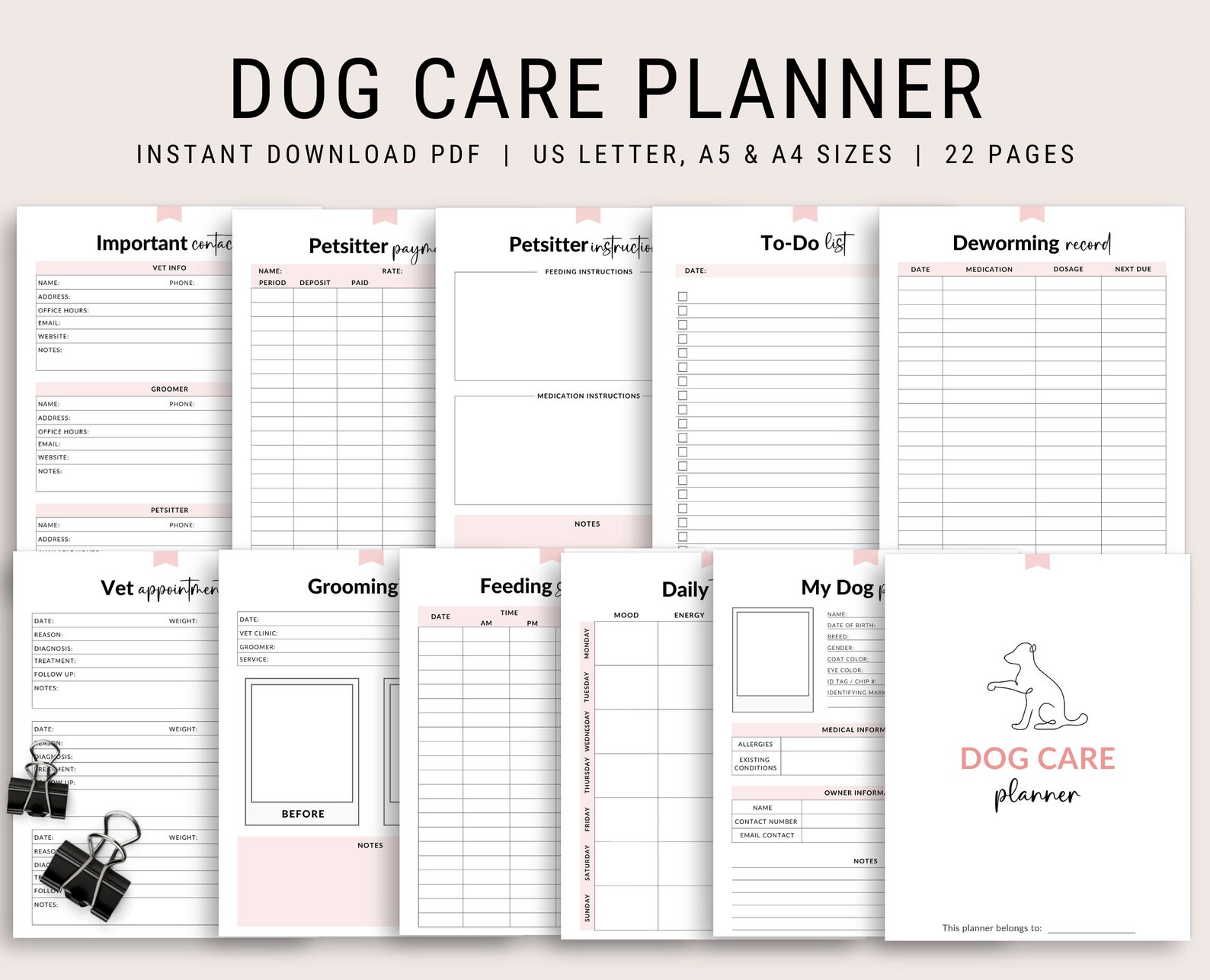 Printable Dog Care Journal Pet Planner Dog Mum Planner Dog Etsy