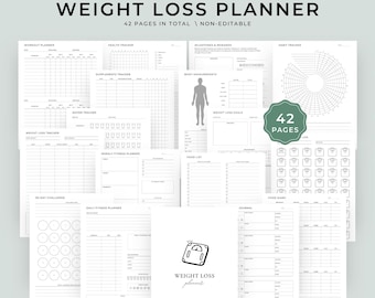 Weight Loss Planner Printable, Fitness Planner, Workout Planner, Meals Tracker, Weight Tracker