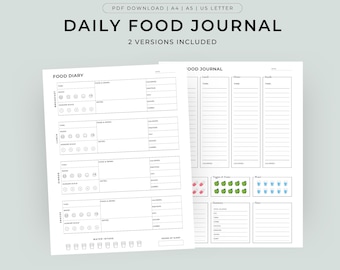 Daily Food Journal Printable, Calories Tracker, Meal Planner, Daily Tracker, Food Diary, Calorie Counting Template