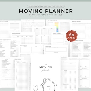 Planner di trasloco minimo stampabile / Planner di trasloco definitivo / Liste di controllo per il trasloco, budget, etichette per scatole / Organizzatore di traslochi senza stress