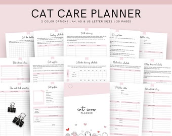 Cat Care Planner Printable, Pet Care Printable Planner, Printable Cat Journal, Cat records organizer, Pet Care, Cat Health records tracker