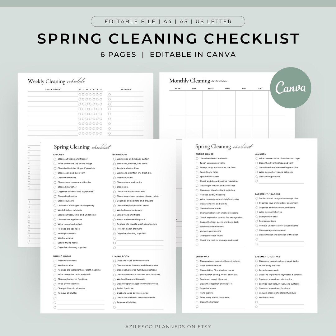 Editable Spring Cleaning Checklist Printable, Printable Cleaning ...