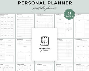 Personal Planner Bundle Trackers, Printable Planner, Daily Planner, Monthly Planner, Yearly Tracker, Productivity Bundle, Goals Planner