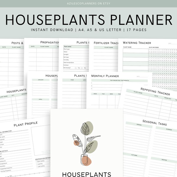 House Plants Care Planner Printable, Plant Planner, Plant care tracker printable, Watering schedule, Houseplant care, Plants mom journal