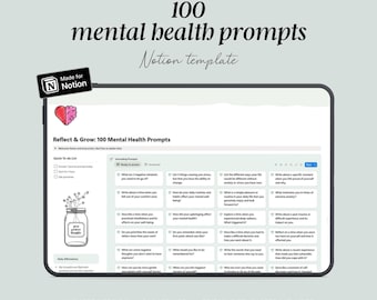Mental Health Journaling Prompts Notion Planner, Notion Journal, Digital Journal, Mindfulness Planner, Daily check-in, Wellness Journal