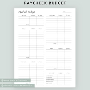 Paycheck Budget Printable, Budget Overview, Paycheck Breakdown, Printable Paycheck Budget Planner, Budget by Paycheck, Budget Overview