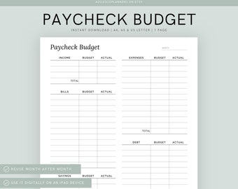 Paycheck Budget Printable, Budget Overview, Paycheck Breakdown, Printable Paycheck Budget Planner, Budget by Paycheck, Budget Overview