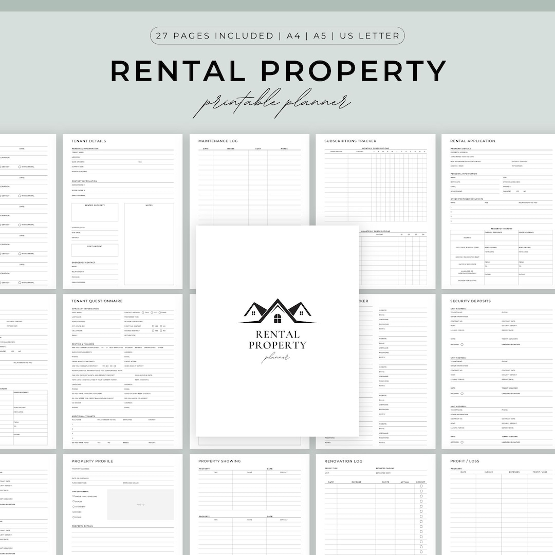 Rental Property Management Planner, Rental Application, Tenant ...
