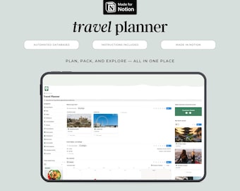 Travel Planner Notion Planner | Notion Travel Dashboard | Digital Trip Organizer | Vacation Planning Template Notion | Travel Journal