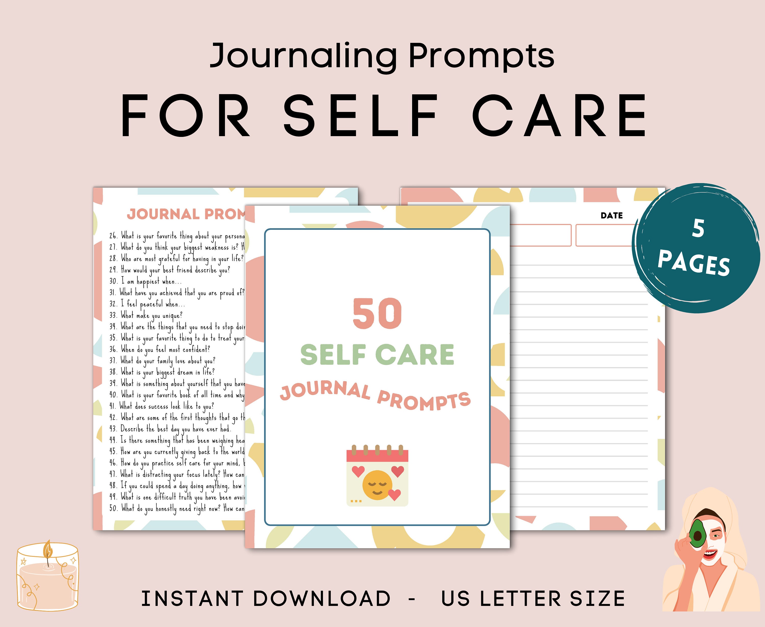 5O Self Care Journal Prompts Self Love Printable Journaling | Etsy