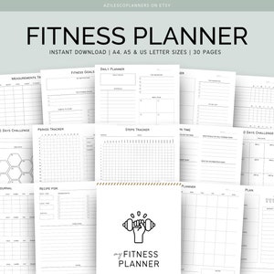 Fitness Planner Printable Bundle, Workout Planner, Weight Loss Tracker, Fitness Journal, Meal Planner, Daily Fitness, Self Care Planner