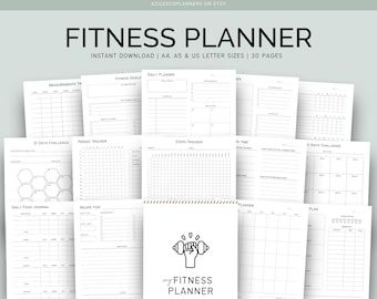 Fitness Planner Printable Bundle, Workout Planner, Weight Loss Tracker, Fitness Journal, Meal Planner, Daily Fitness, Self Care Planner