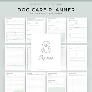 Planificador imprimible para el cuidado de perros, planificador para mascotas, planificador imprimible para mamás de perros, registro imprimible para perros, diario de cuidado de mascotas, salud canina, organizador para el cuidado de perros