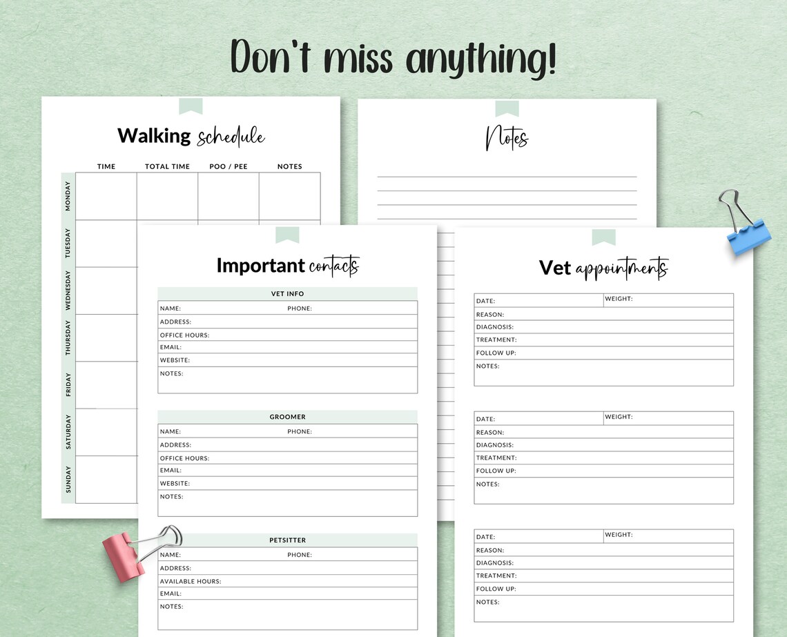 Printable Dog Care Journal Pet Planner Dog Mum Planner Dog Etsy