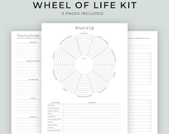 Wheel of Life Printable, Printable Wheel of Life Kit, Goals Planner, Life Balance Wheel, Life circle, Life Goals, Goals Tracker Printable