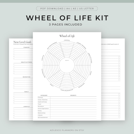 Wheel of Life Printable, Printable Wheel of Life Kit, Goals Planner, Life Balance Wheel, Life circle, Life Goals, Goals Tracker Printable