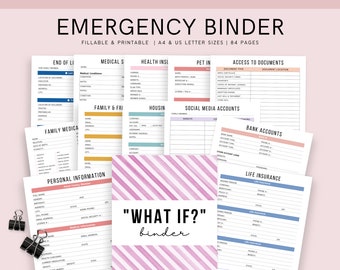 Emergency Binder Printable and Fillable, In Case of Emergency Printable Organizer, End of Life Planner, Family Binder, Editable Planner