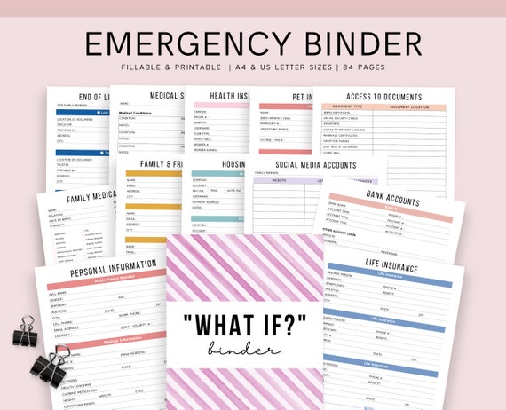 Emergency Binder Printable and Fillable, In Case of Emergency Printable Organizer, End of Life Planner, Family Binder, Editable Planner