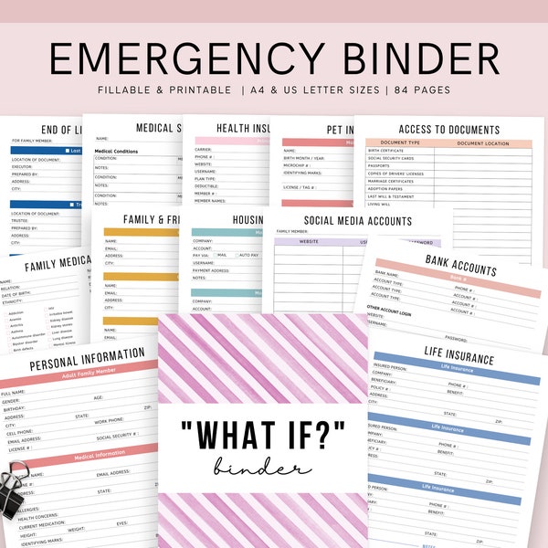 Emergency Binder Printable and Fillable, In Case of Emergency Printable Organizer, End of Life Planner, Family Binder, Editable Planner
