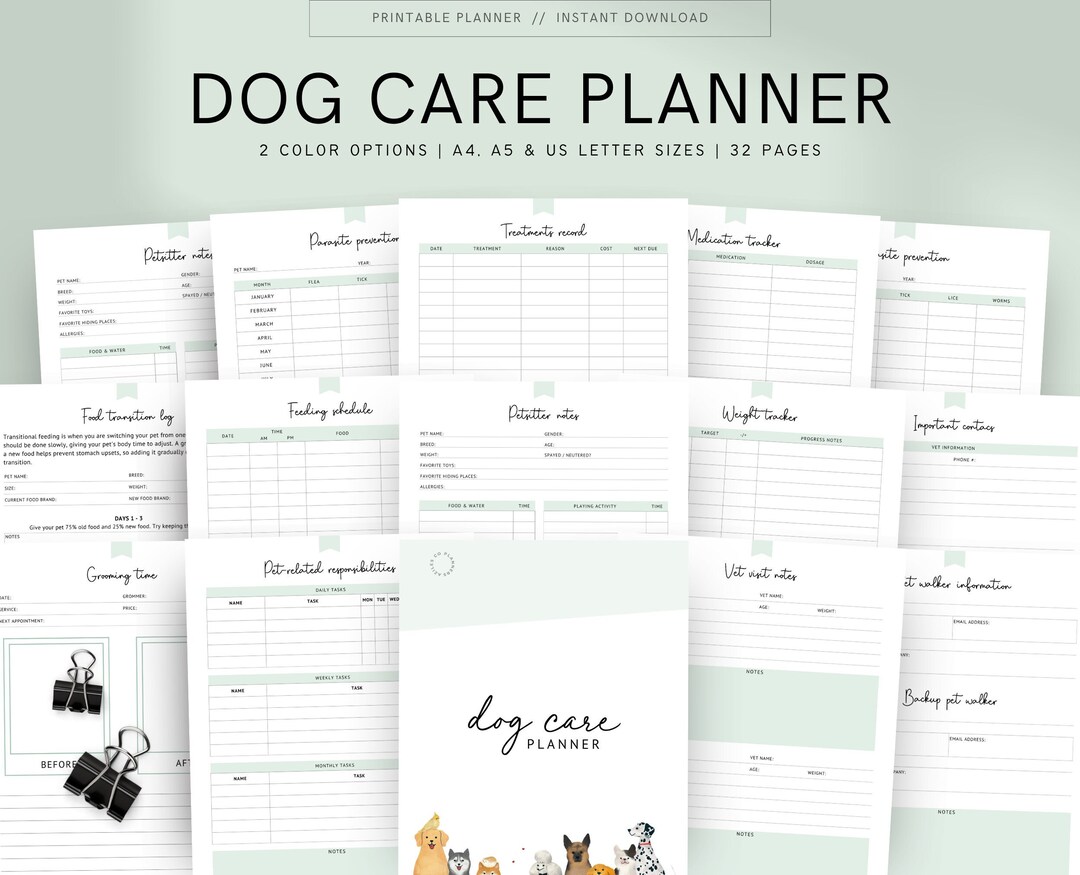Dog Care Planner Printable, Pet Planner, Dog Mum Printable Planner, Dog ...