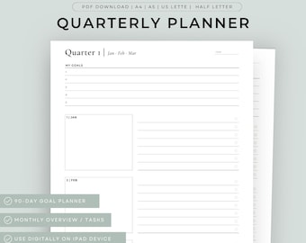 Quarterly Planner Printable Inserts, To-Do List, Yearly Planner, 90 Days Goals Setting, Yearly Goals, 12 Week Goals Planner Printable