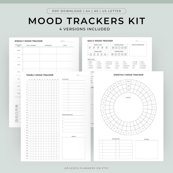 Mood Tracker Printable Kit, Monthly Mood Log, Circular Mood Chart, Mood Track Bullet Journal, Daily Mood Tracker, Weekly mood tracker page