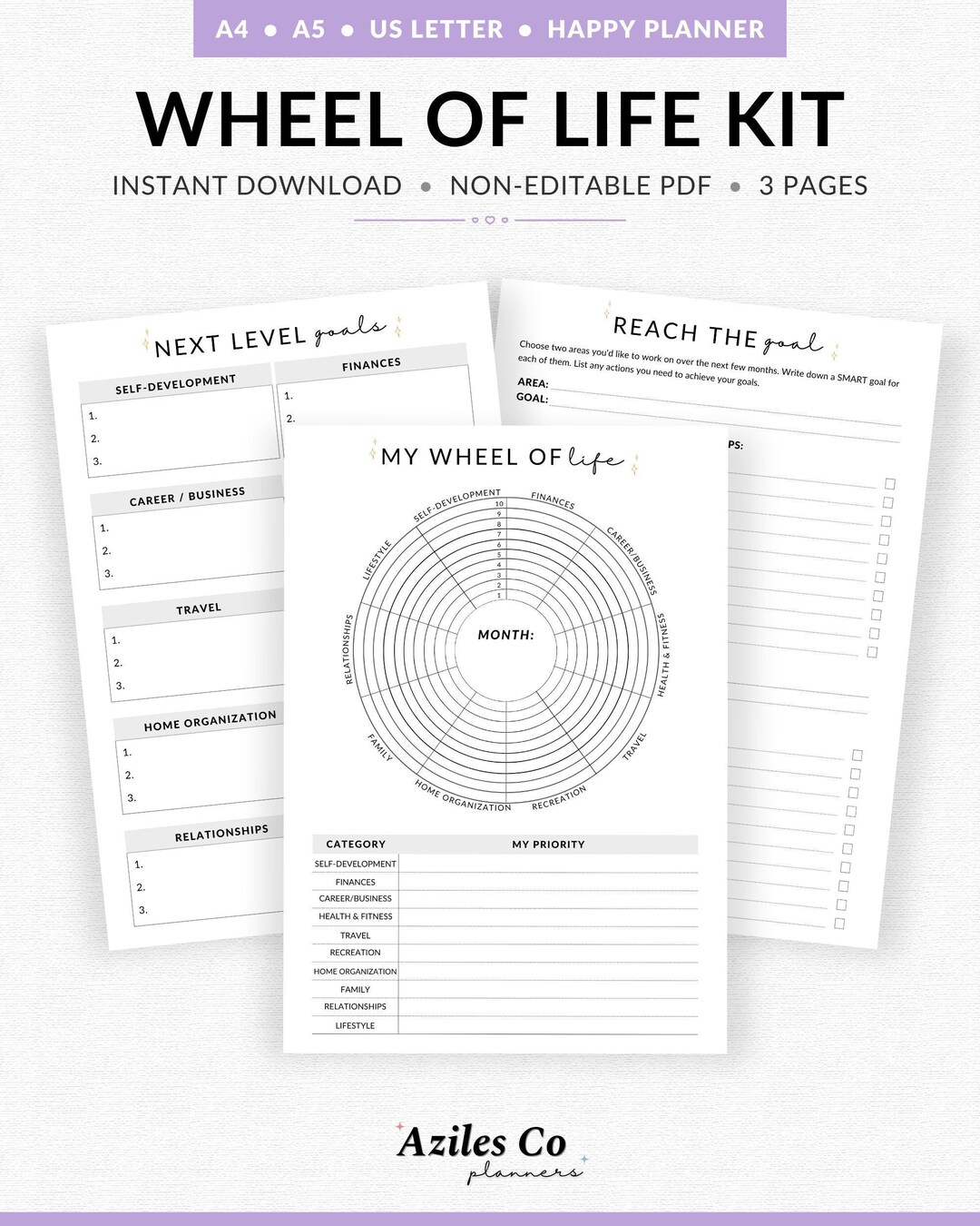 Wheel of Life Printable Printable Wheel of Life Kit Goals - Etsy