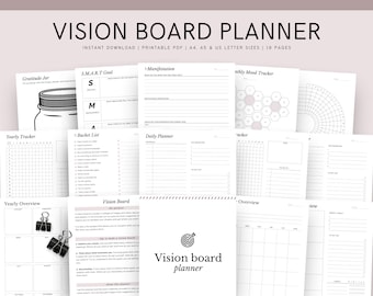 Vision Board Printable planner for Goals Setting, Manifestation, and Personal Growth, Goal Planner, Vision board kit, Law of attraction