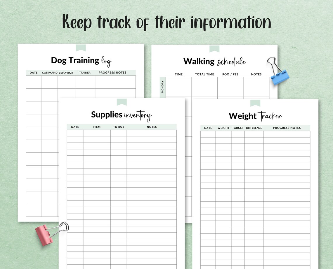 Printable Dog Care Journal Pet Planner Dog Mum Planner Dog Etsy
