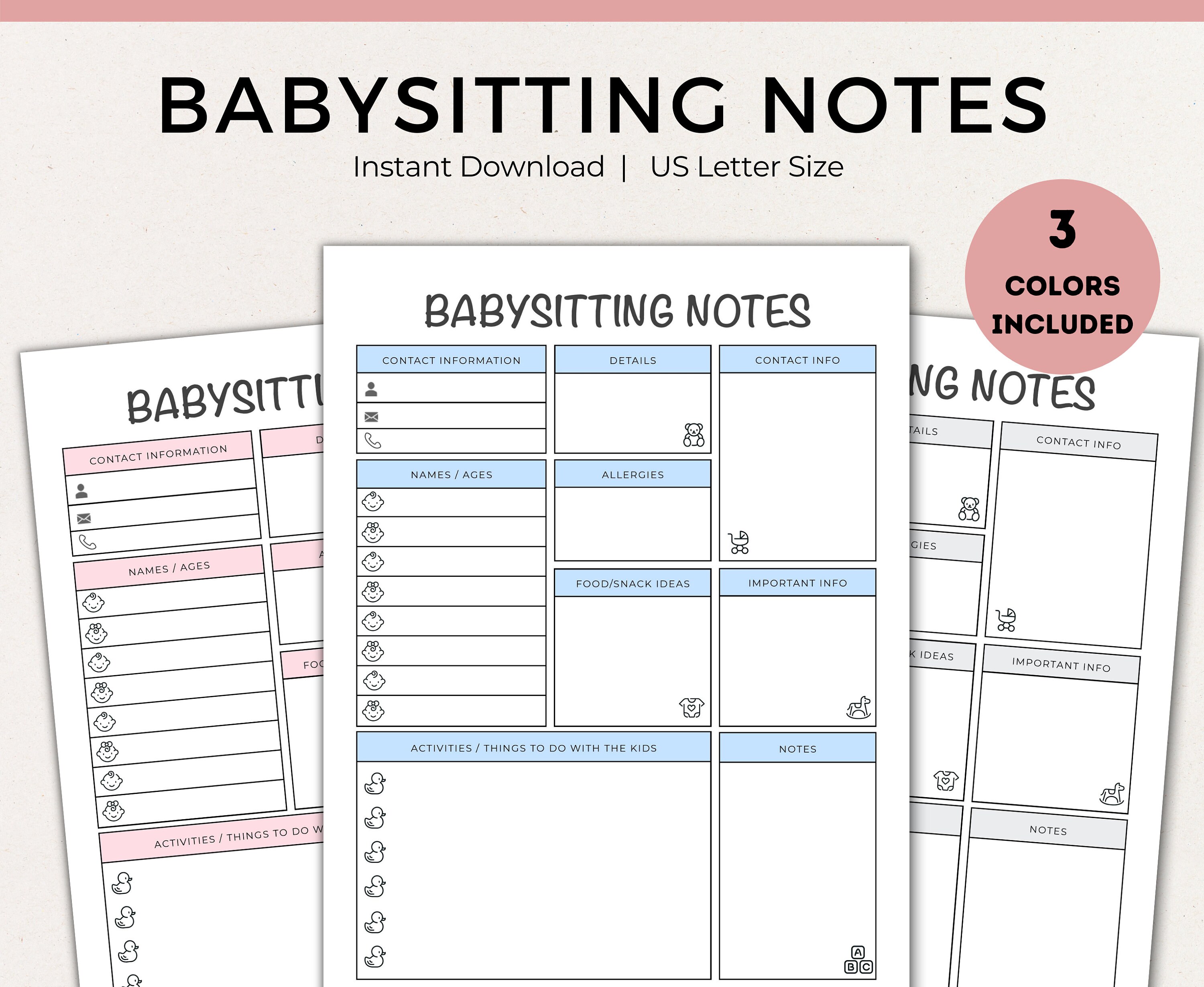 Babysitter Notes Printable PDF Babysitter Planner Mom | Etsy