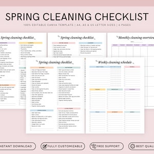 Editable Spring Cleaning Checklist Printable, Printable Cleaning Planner, Monthly Cleaning Planner, Cleaning Schedule, Weekly Cleaning