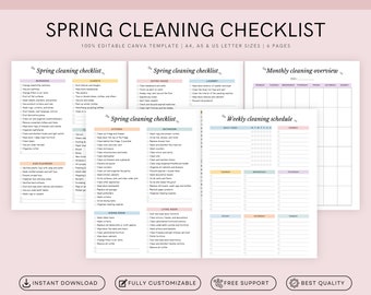 Editable Spring Cleaning Checklist Printable, Printable Cleaning Planner, Monthly Cleaning Planner, Cleaning Schedule, Weekly Cleaning