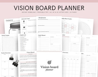 Vision Board Printable planner for Goals Setting, Manifestation, and Personal Growth, Goal Planner, Vision board kit, Law of attraction